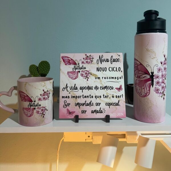 🎁 Kit Personalizado – Caneca, Azulejo e Squeeze para Todos os Momentos!